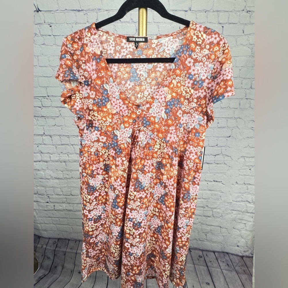 Steve Madden Burnt Coral Large Floral Day Dress NWT